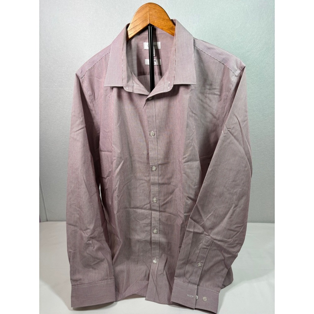 Calvin Klein Infinite Slim Fit Dress Shirt Mens XL Burgundy White Micro Stripe